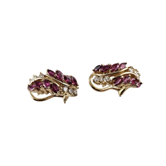 Vintage 14 Karat Yellow Gold Natural Ruby and Diamond Earrings #13644 - Picture 2 of 8